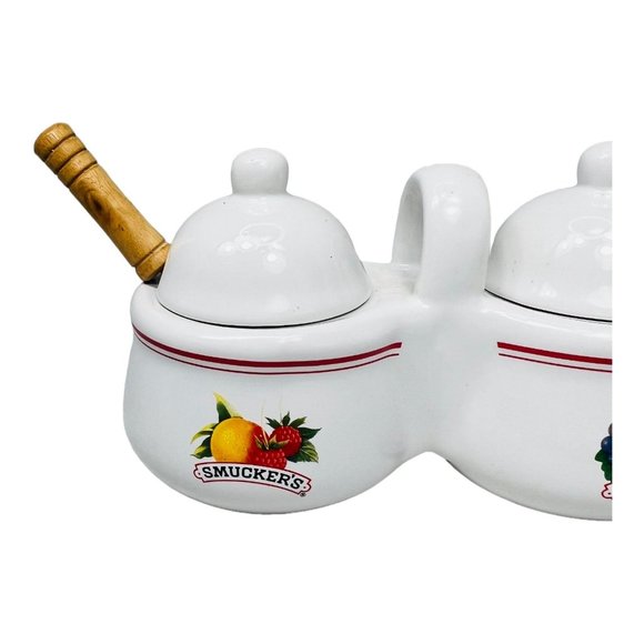 Vintage Smuckers Double Sided Jam/Jelly/Condiment Jar With Spoons & Lids EUC - Picture 4 of 10